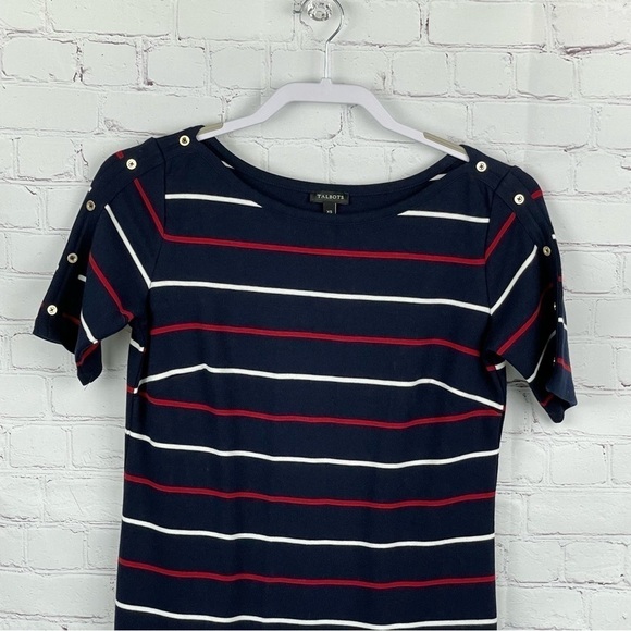 Talbots Short Sleeve Tee Shirt Dress Red White Blue Stripe Below Knee XS - Picture 3 of 9